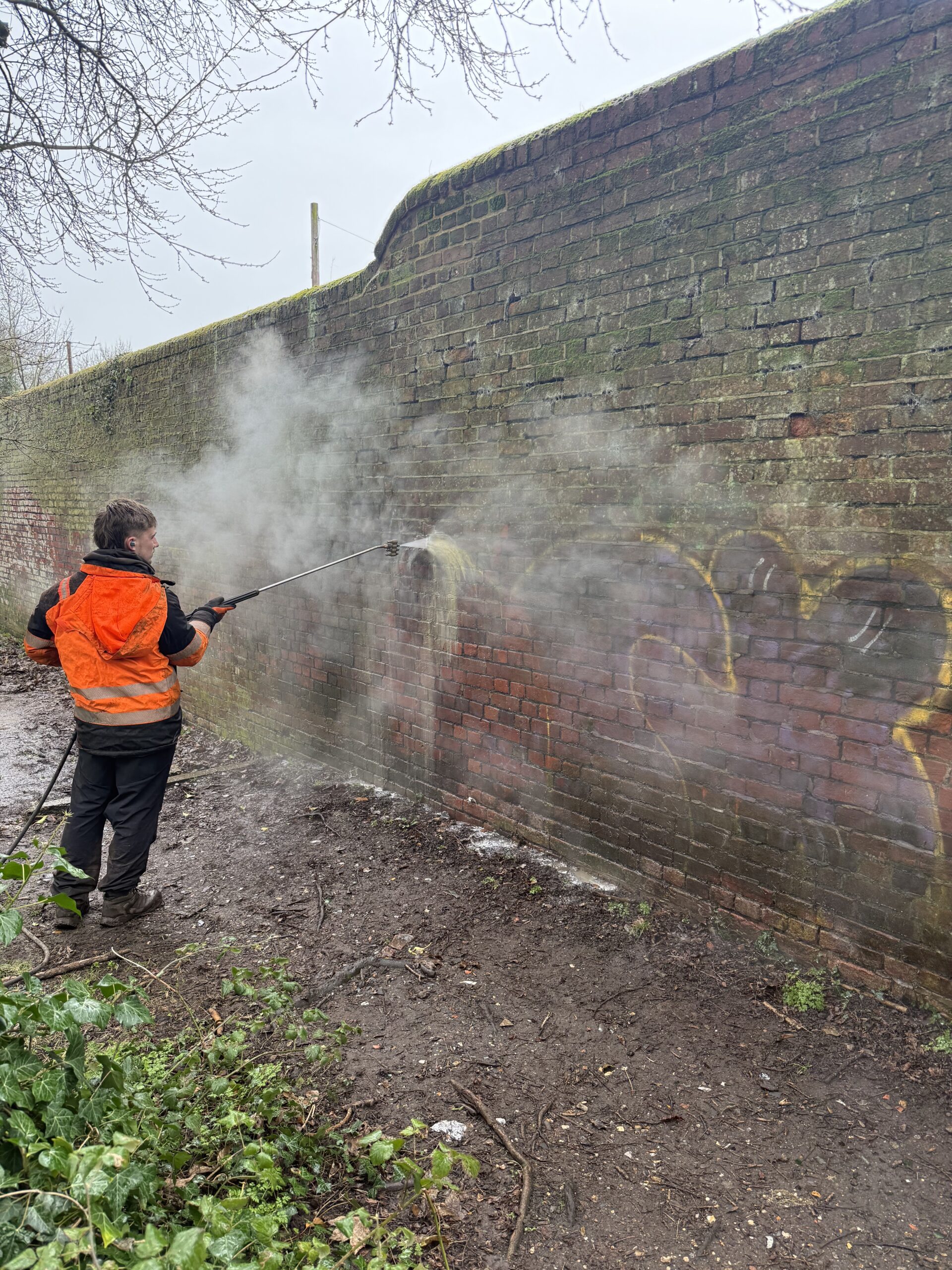 Commercial building exterior ready for cleaning